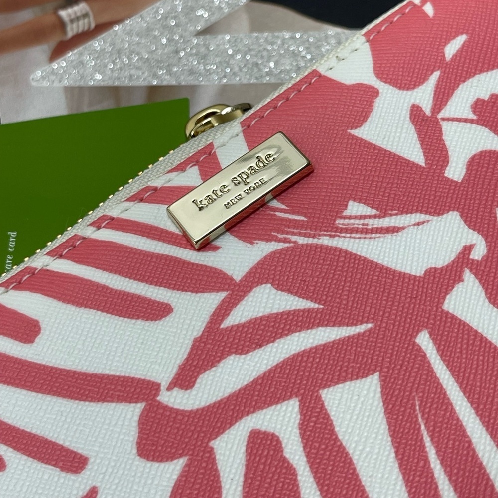 (new+tag) Kate Spade neda wallet brightwater drive blush pink feather leaves - Picture 3 of 12